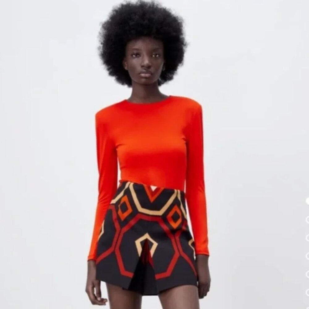 ZARA Shoulder-Pad Long Sleeve Bodysuit, Size S